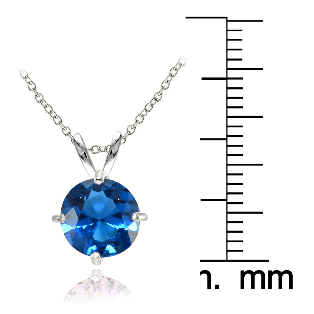 Sterling Silver Created London Blue Topaz 7mm Round Solitaire Pendant Necklace-3