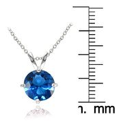 Sterling Silver Created London Blue Topaz 7mm Round Solitaire Pendant Necklace