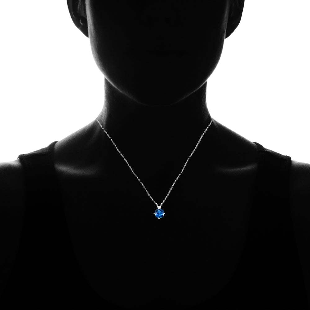 Sterling Silver Created London Blue Topaz 7mm Round Solitaire Pendant Necklace-4