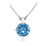 Sterling Silver Created Blue Topaz 7mm Round Solitaire Pendant Necklace
