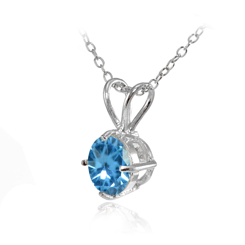 Sterling Silver Created Blue Topaz 7mm Round Solitaire Pendant Necklace-2