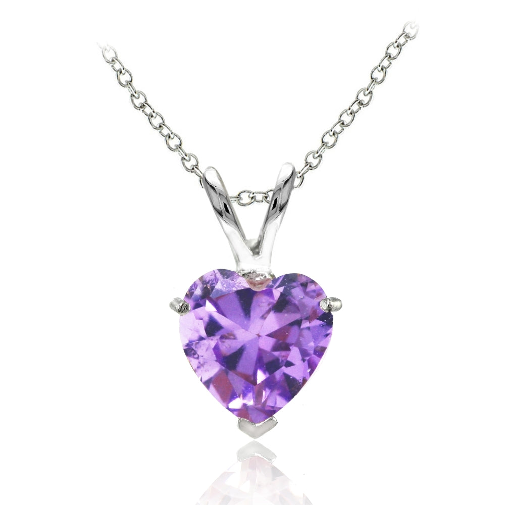 Sterling Silver Created Amethyst 7mm Heart Pendant Necklace