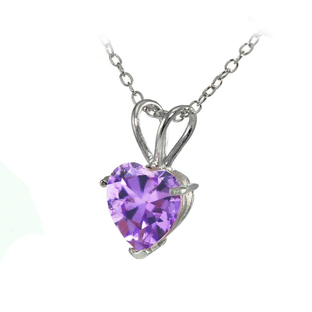 Sterling Silver Created Amethyst 7mm Heart Pendant Necklace-2