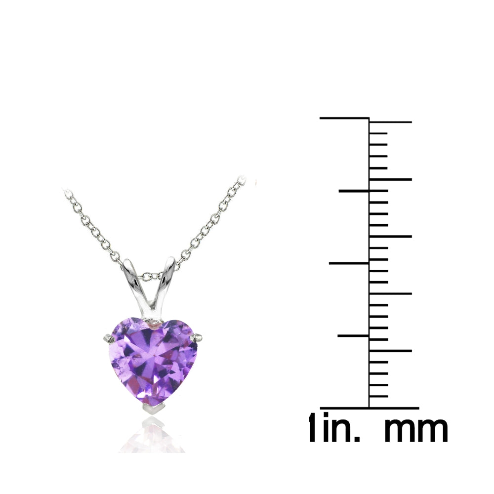 Sterling Silver Created Amethyst 7mm Heart Pendant Necklace-3