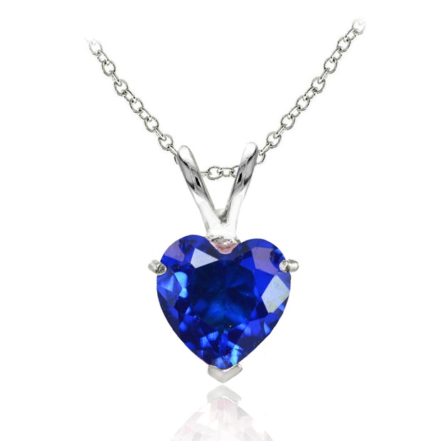 Sterling Silver Created Blue Sapphire 7mm Heart Pendant Necklace
