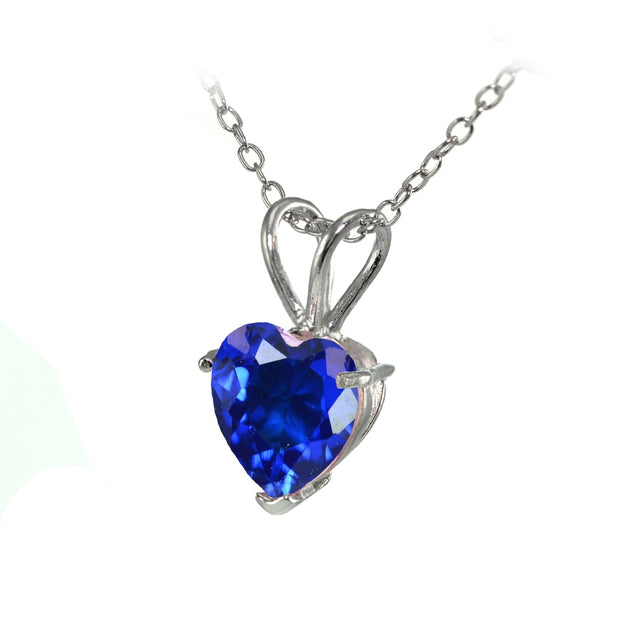 Sterling Silver Created Blue Sapphire 7mm Heart Pendant Necklace