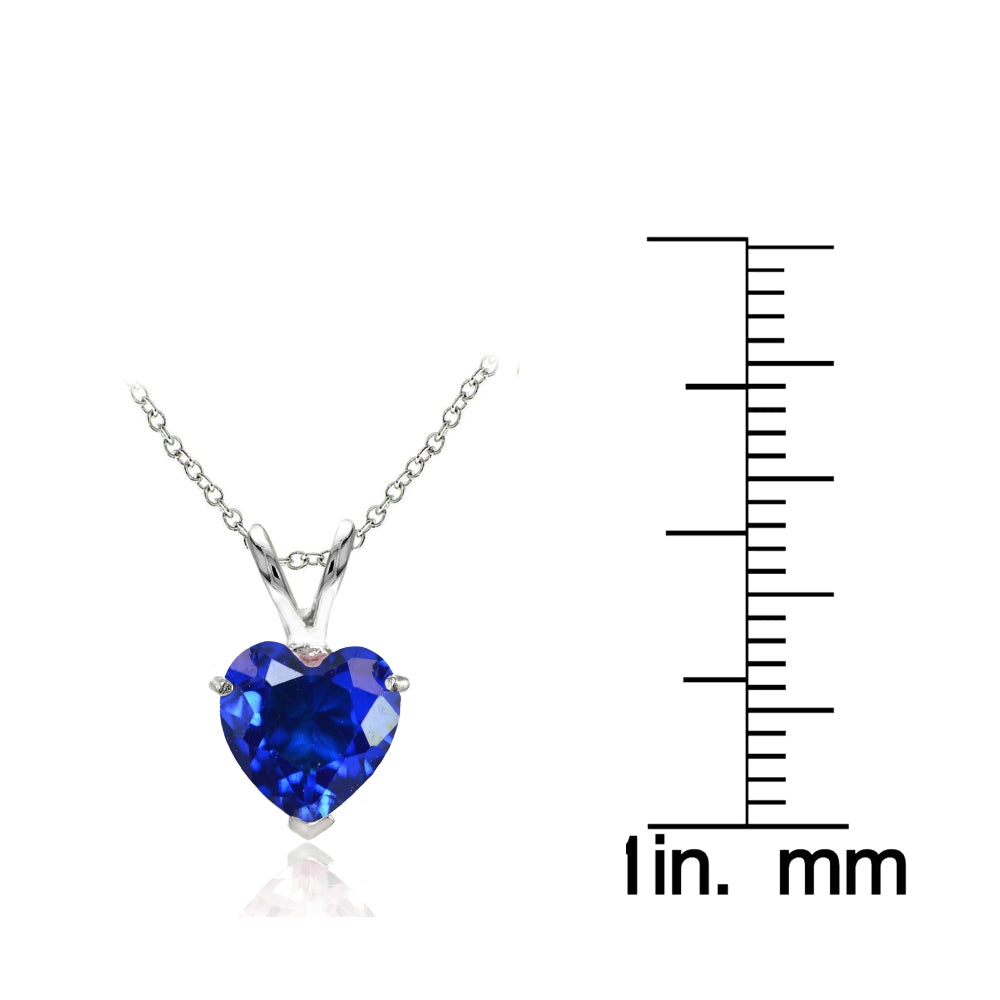 Sterling Silver Created Blue Sapphire 7mm Heart Pendant Necklace-3