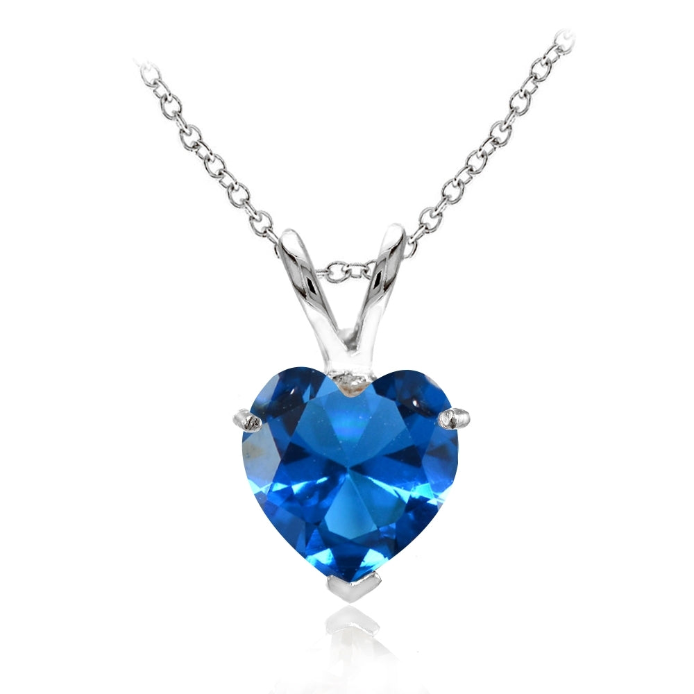 Sterling Silver Created London Blue Topaz 7mm Heart Pendant Necklace