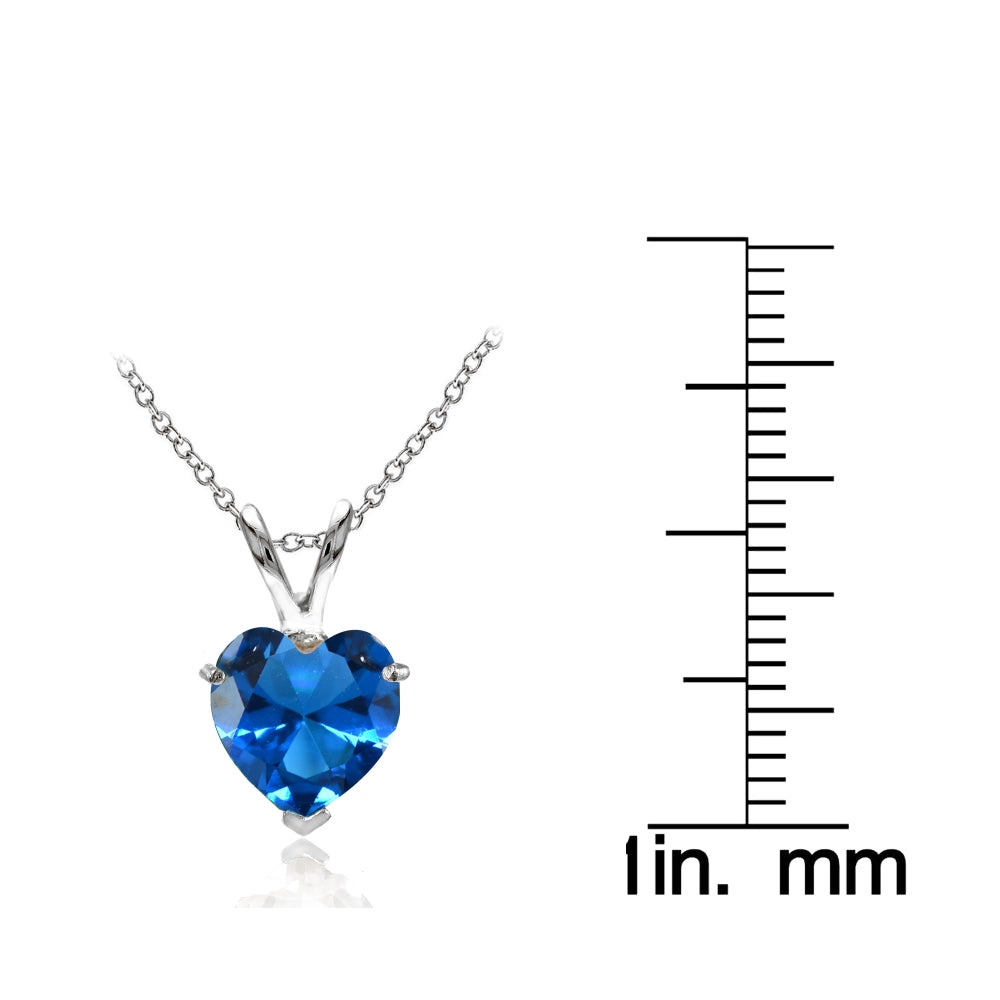 Sterling Silver Created London Blue Topaz 7mm Heart Pendant Necklace-3