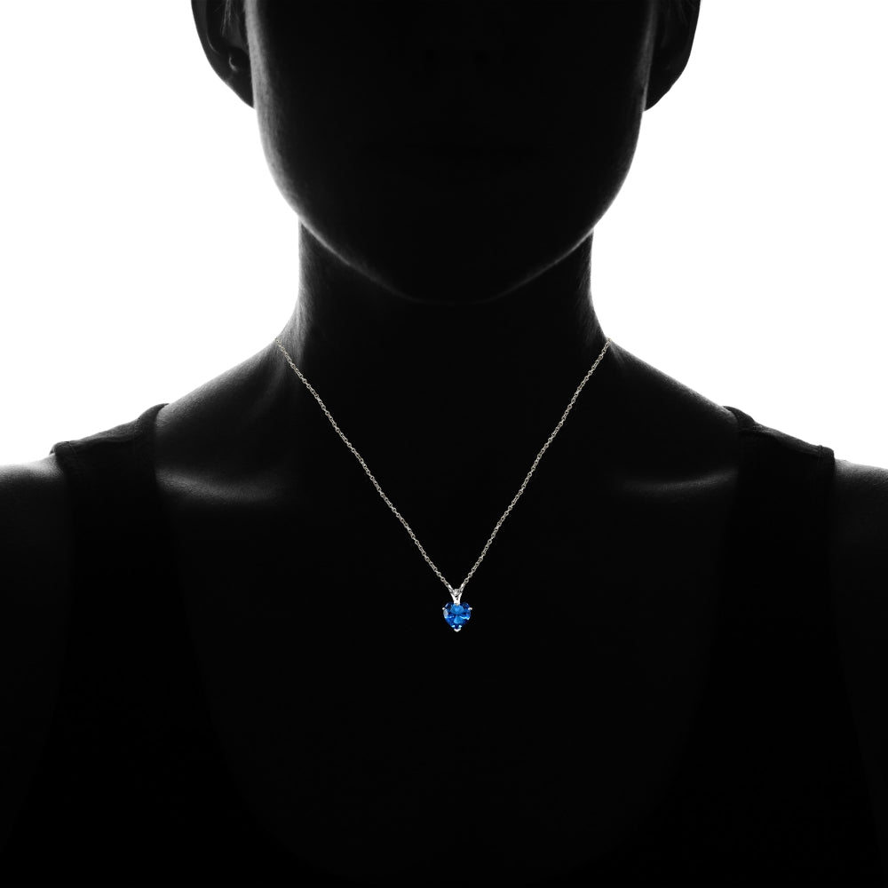 Sterling Silver Created London Blue Topaz 7mm Heart Pendant Necklace-4