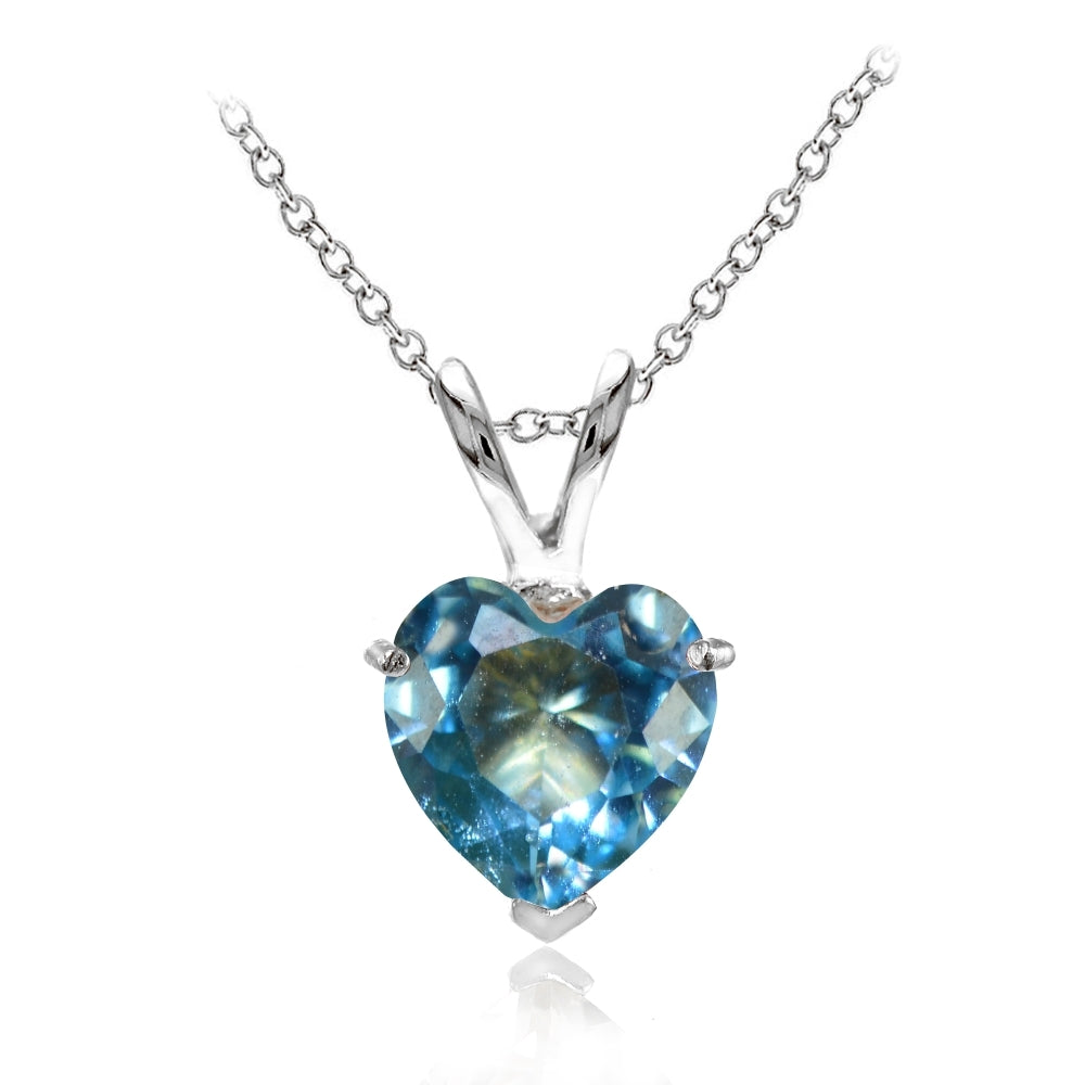 Sterling Silver Created Blue Topaz 7mm Heart Pendant Necklace