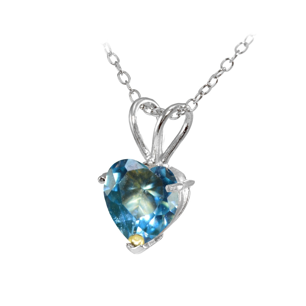 Sterling Silver Created Blue Topaz 7mm Heart Pendant Necklace-2
