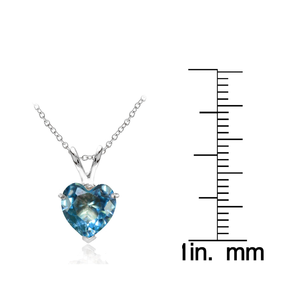 Sterling Silver Created Blue Topaz 7mm Heart Pendant Necklace-3