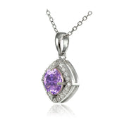 Sterling Silver Created Amethyst 7mm Round and CZ Accents Necklace