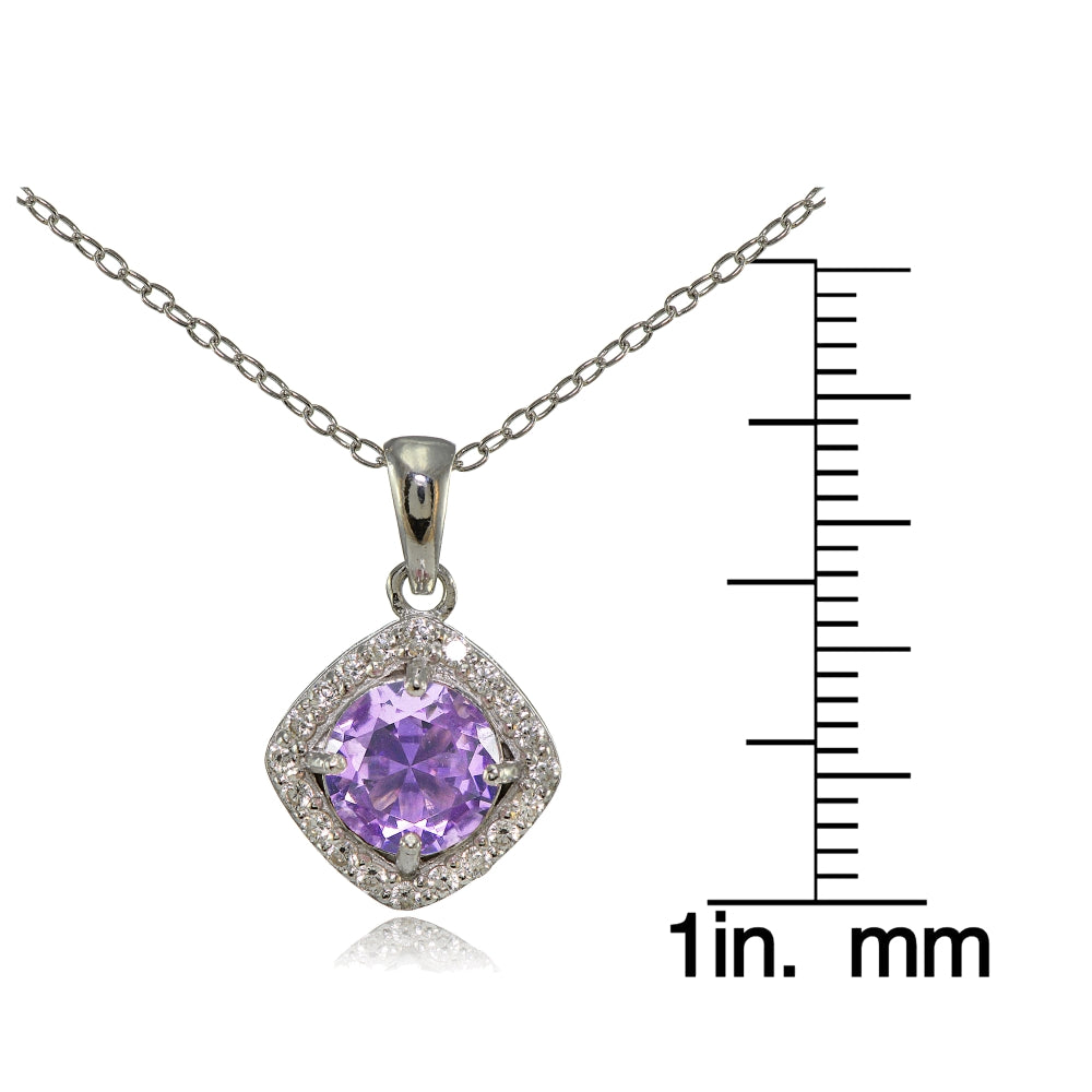 Sterling Silver Created Amethyst 7mm Round and CZ Accents Necklace-3