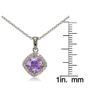 Sterling Silver Created Amethyst 7mm Round and CZ Accents Necklace