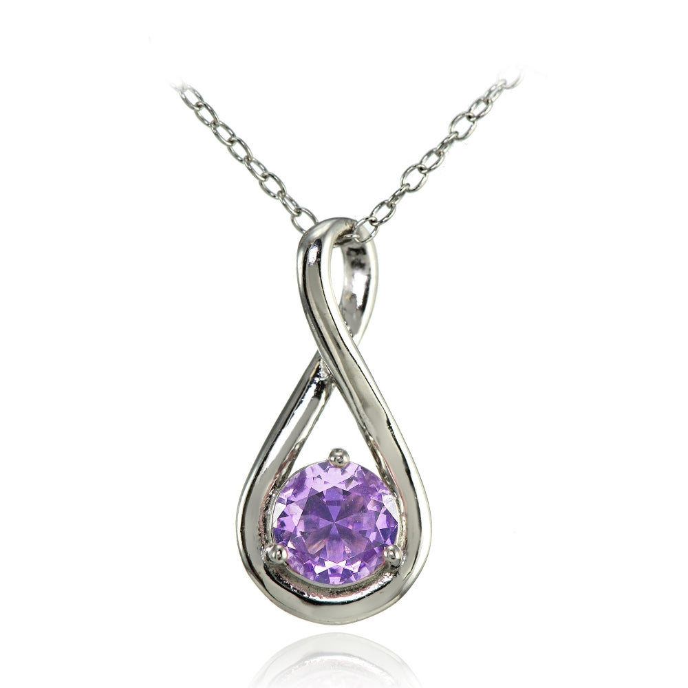 Sterling Silver Created Amethyst Polished 5mm Round Infinity Necklace