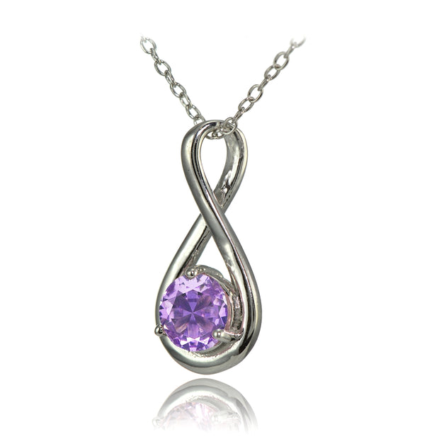 Sterling Silver Created Amethyst Polished 5mm Round Infinity Necklace