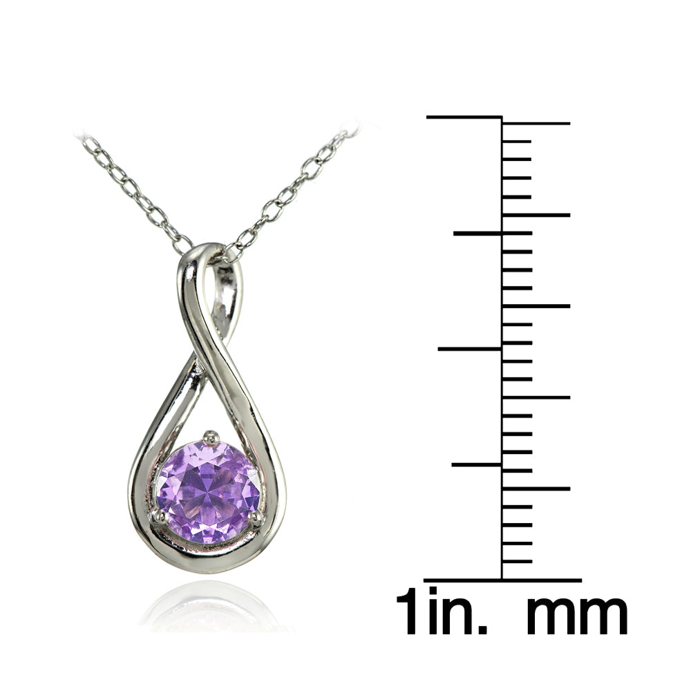 Sterling Silver Created Amethyst Polished 5mm Round Infinity Necklace-3
