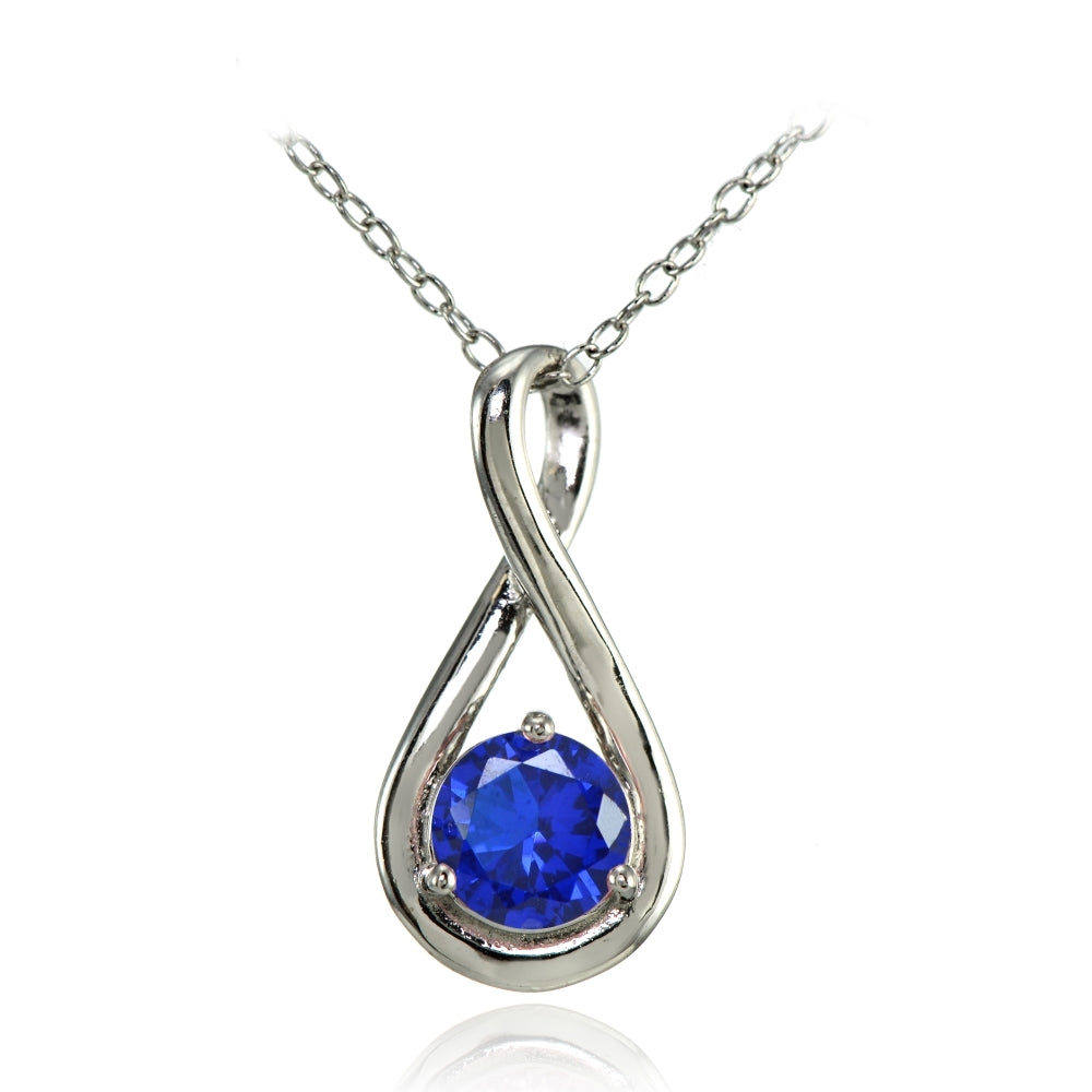 Sterling Silver Created Blue Sapphire Polished 5mm Round Infinity Necklace