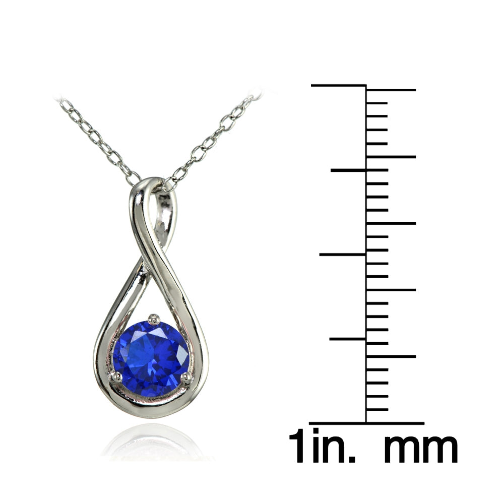 Sterling Silver Created Blue Sapphire Polished 5mm Round Infinity Necklace-3