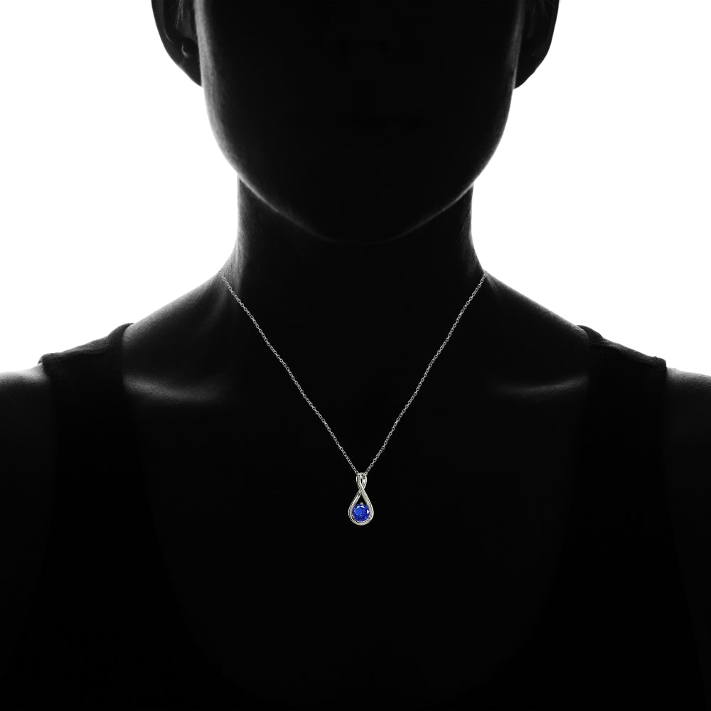 Sterling Silver Created Blue Sapphire Polished 5mm Round Infinity Necklace-4