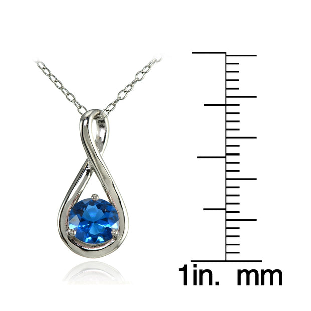 Sterling Silver Created London Blue Topaz Polished 5mm Round Infinity Necklace