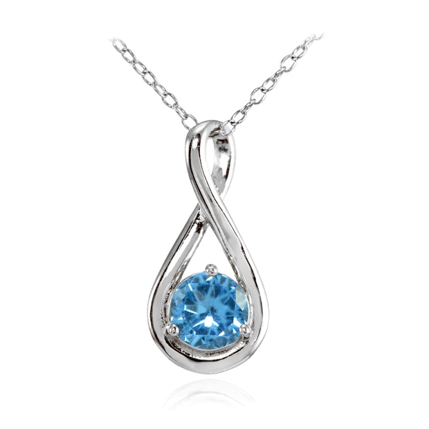 Sterling Silver Created Blue Topaz Polished 5mm Round Infinity Necklace
