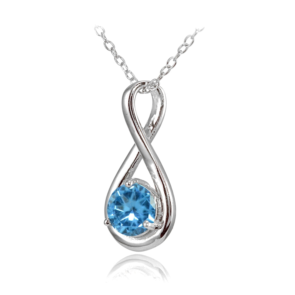 Sterling Silver Created Blue Topaz Polished 5mm Round Infinity Necklace-2