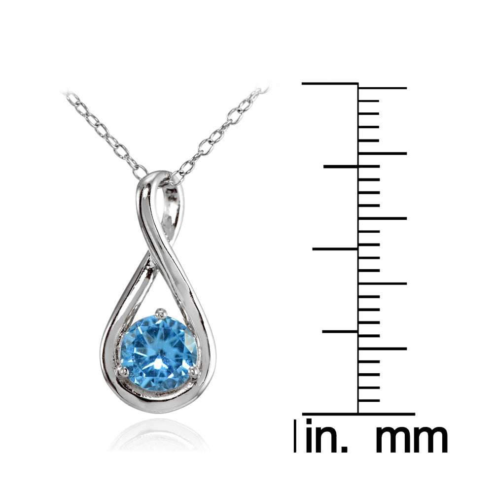 Sterling Silver Created Blue Topaz Polished 5mm Round Infinity Necklace-3