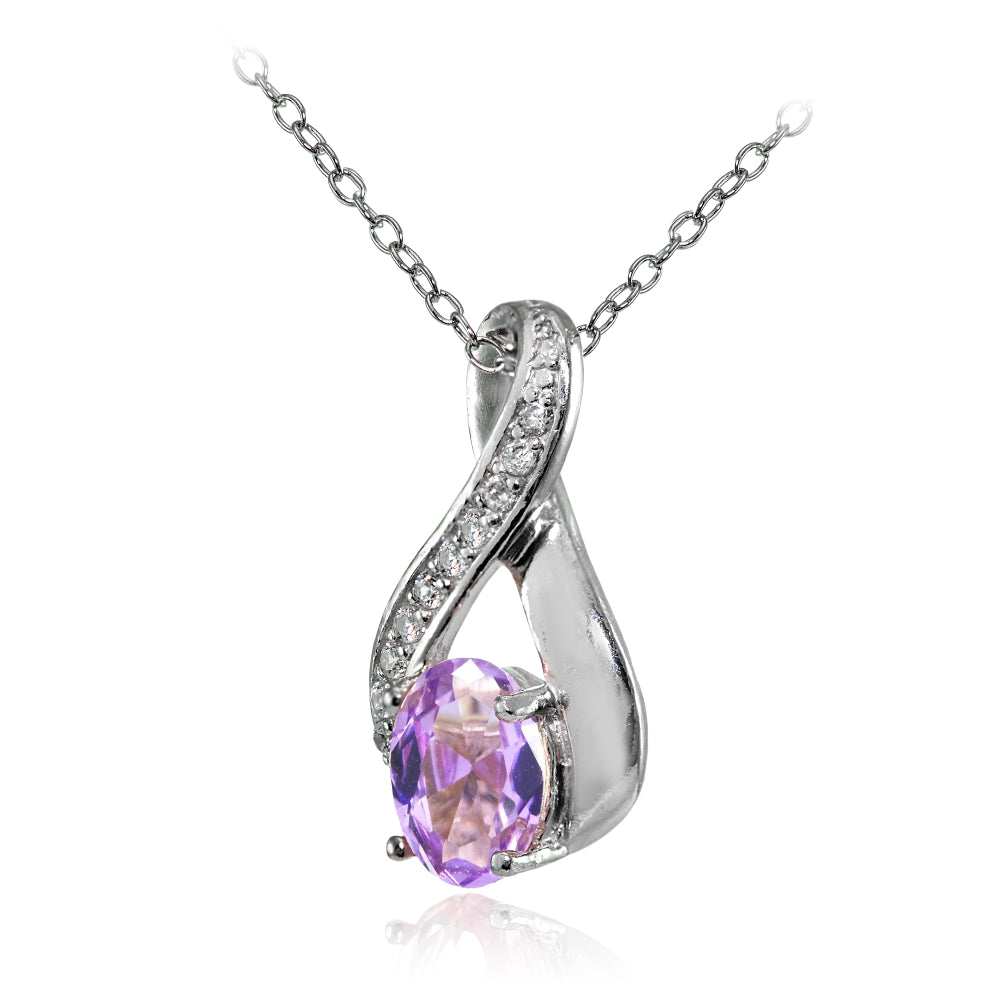 Sterling Silver Created Amethyst Oval Infinity and CZ Accents Necklace-2