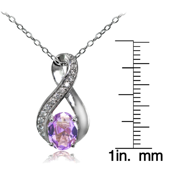 Sterling Silver Created Amethyst Oval Infinity and CZ Accents Necklace