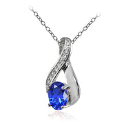 Sterling Silver Created Blue Sapphire Oval Infinity and CZ Accents Necklace