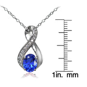 Sterling Silver Created Blue Sapphire Oval Infinity and CZ Accents Necklace