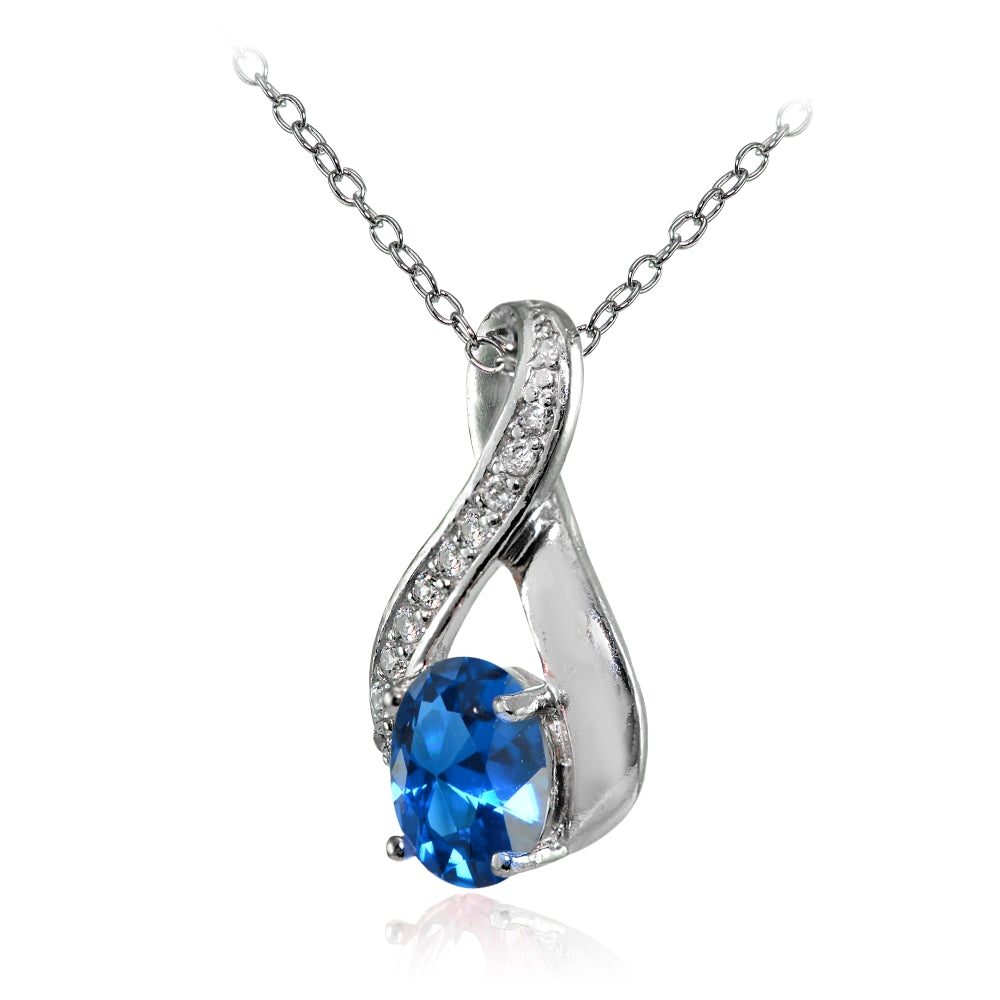 Sterling Silver Created London Blue Topaz Oval Infinity and CZ Accents Necklace-2