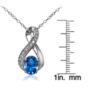 Sterling Silver Created London Blue Topaz Oval Infinity and CZ Accents Necklace