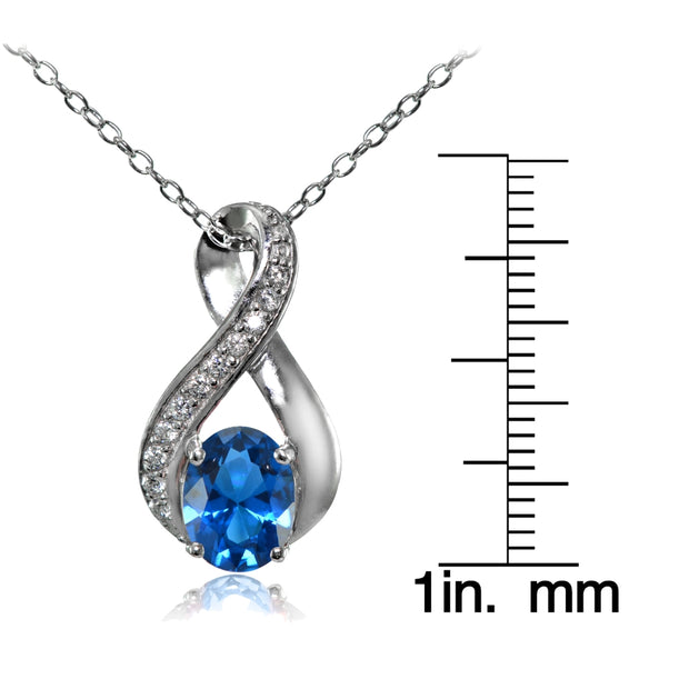 Sterling Silver Created London Blue Topaz Oval Infinity and CZ Accents Necklace