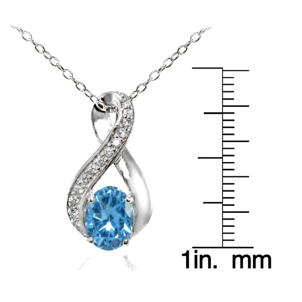 Sterling Silver Created Blue Topaz Oval Infinity and CZ Accents Necklace