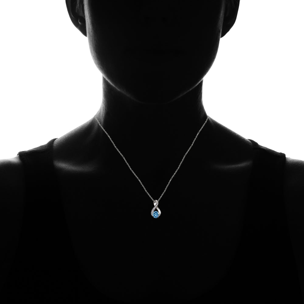 Sterling Silver Created Blue Topaz Oval Infinity and CZ Accents Necklace-4