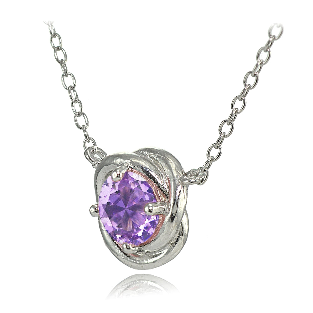 Sterling Silver Created Amethyst 6mm Round Love Knot Pendant Necklace-2