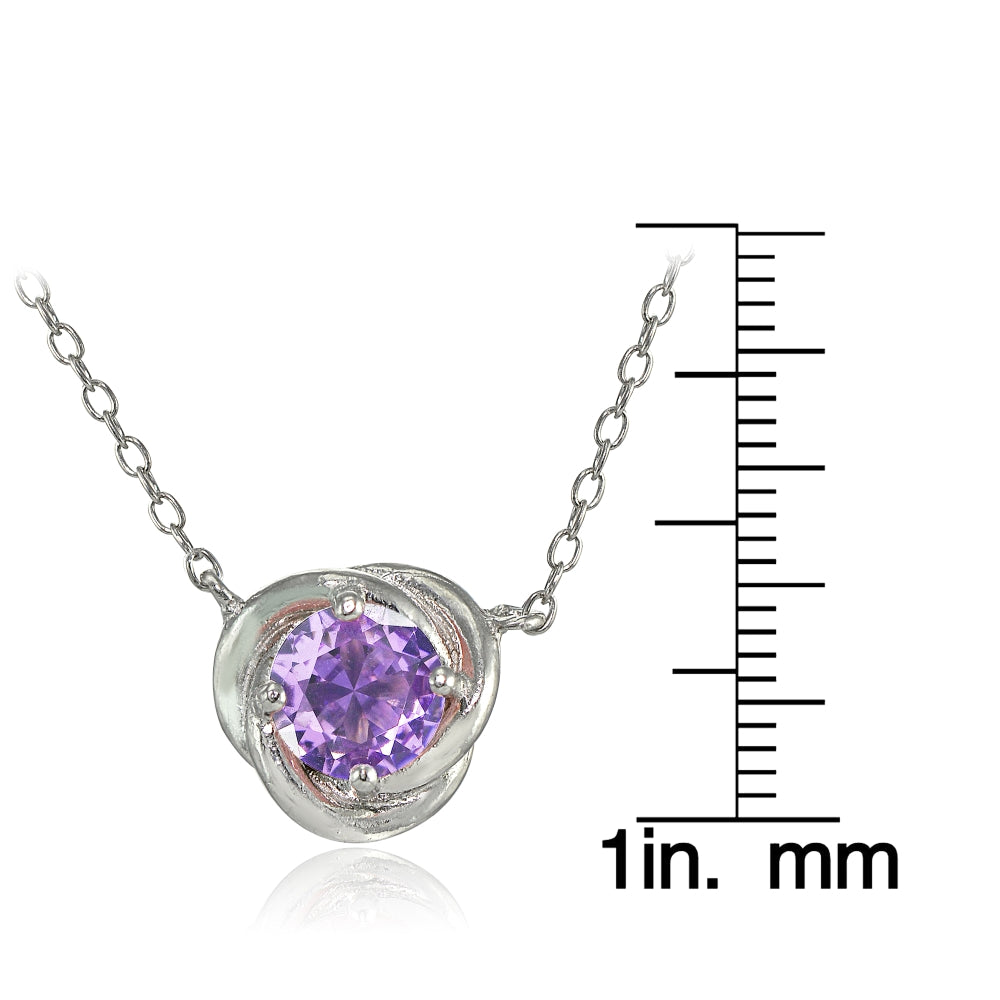 Sterling Silver Created Amethyst 6mm Round Love Knot Pendant Necklace-3