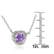 Sterling Silver Created Amethyst 6mm Round Love Knot Pendant Necklace