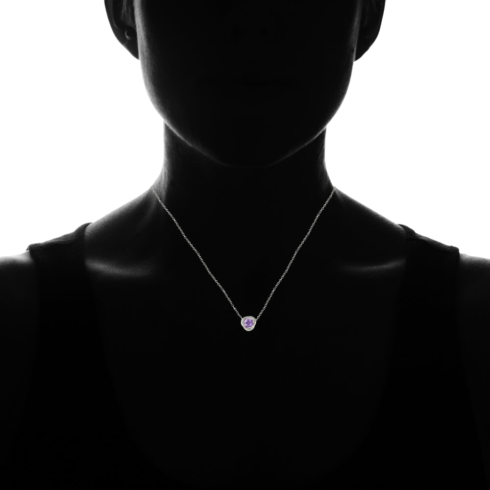 Sterling Silver Created Amethyst 6mm Round Love Knot Pendant Necklace-4