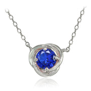 Sterling Silver Created Blue Sapphire 6mm Round Love Knot Pendant Necklace