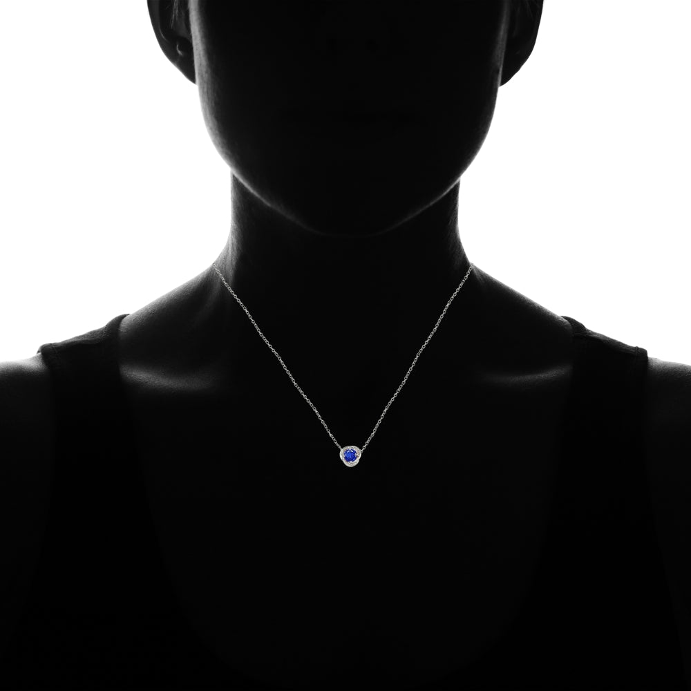 Sterling Silver Created Blue Sapphire 6mm Round Love Knot Pendant Necklace-4