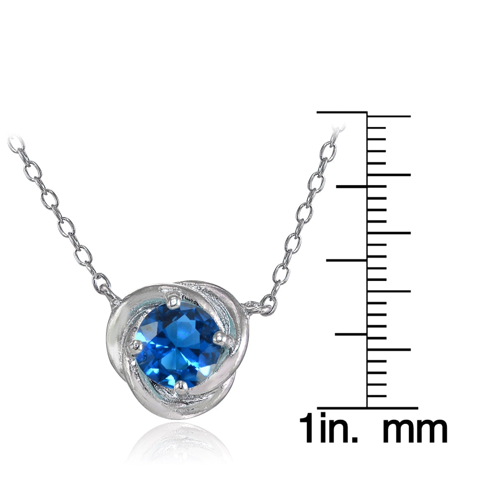 Sterling Silver Created London Blue Topaz 6mm Round Love Knot Pendant Necklace-3