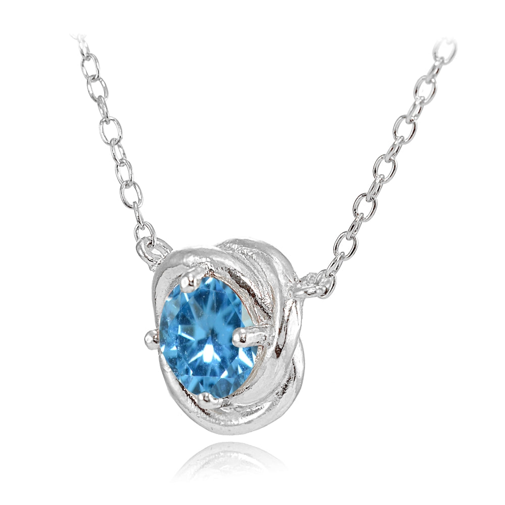 Sterling Silver Created Blue Topaz 6mm Round Love Knot Pendant Necklace-2
