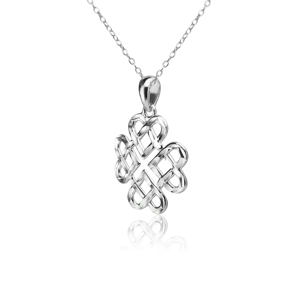 Sterling Silver Diamond-cut Celtic Heart Love Knot Necklace-2