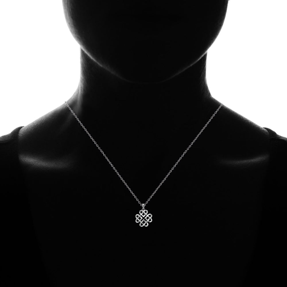 Sterling Silver Diamond-cut Celtic Heart Love Knot Necklace-3