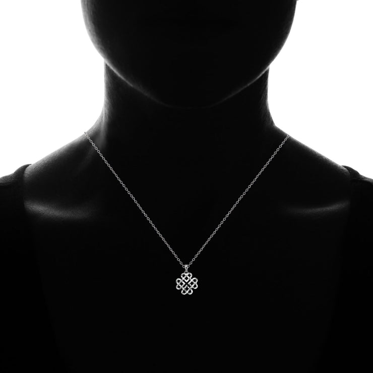 Black string necklace, metal heart pendant, Celtic knot